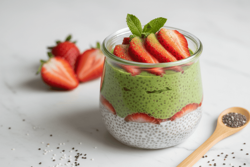 Strawberry Matcha Chia Pudding Ikimatcha.co